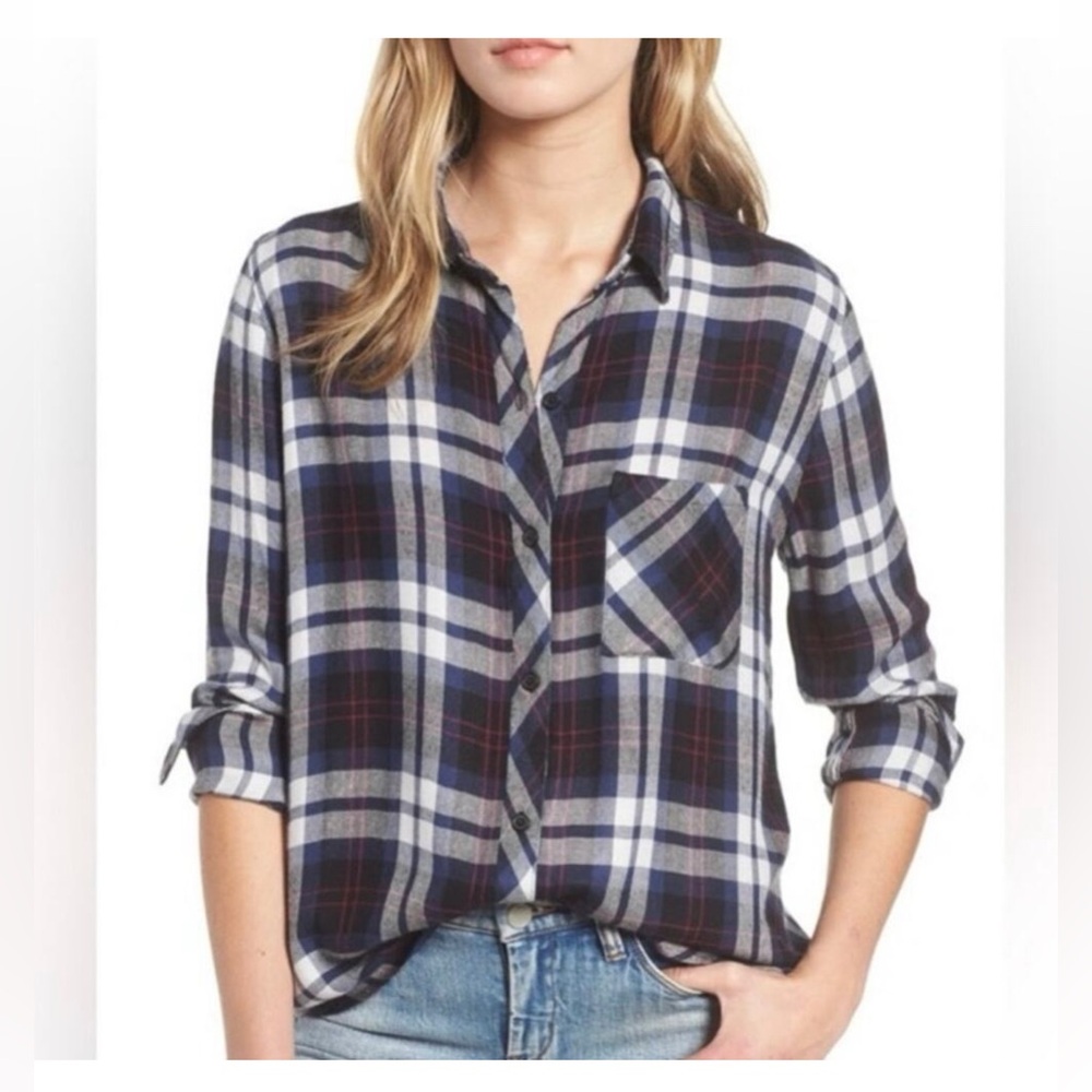 Rails Hunter plaid button down shirt, EUC, Navy Magenta white